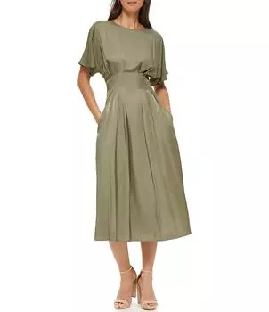 Платье миди Kensie с короткими рукавами и присборенной талией, зеленый