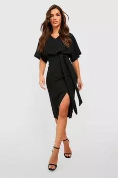 Платье миди кимоно с поясом Boohoo, черный