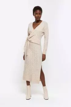 Платье миди косой вязки River Island, коричневый
