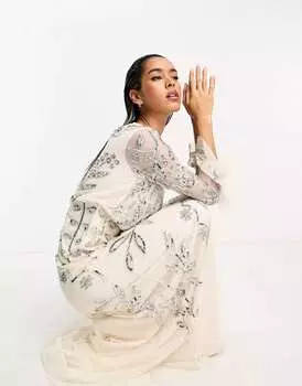 Платье миди кремового цвета с рюшами и рюшами по всей длине Frock and Frill