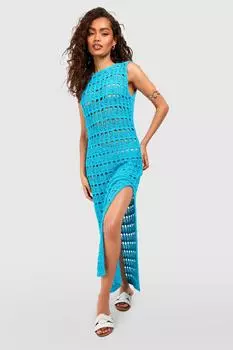 Платье миди крючком Boohoo, бирюзовый