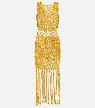 Платье миди крючком с бахромой Anna Kosturova, желтый