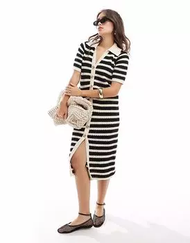 Платье миди крючком YAS в черную полоску - МУЛЬТИ