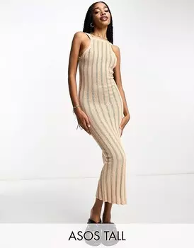 Платье миди крупного трикотажа с глубоким вырезом на спине ASOS DESIGN Tall