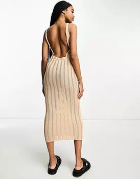 Платье миди крупного трикотажа с глубоким вырезом на спине ASOS DESIGN Tall