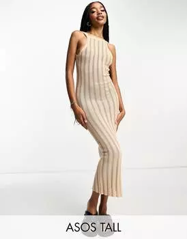 Платье миди крупной вязки с глубоким вырезом на спине ASOS DESIGN Tall из камня ASOS Tall