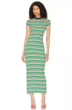 Платье миди L'Academie Besim Striped Midi Knit Dress, цвет Green Multi Stripe
