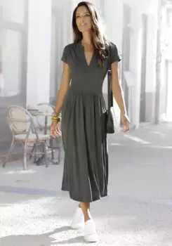 Платье миди LASCANA, с молнией по вырезу, облегающее фигуру, спортивно-элегантное, зеленый