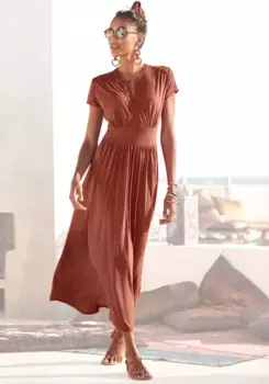 Платье миди LASCANA, с молнией по вырезу, облегающее фигуру, спортивно-элегантное, терракотовый