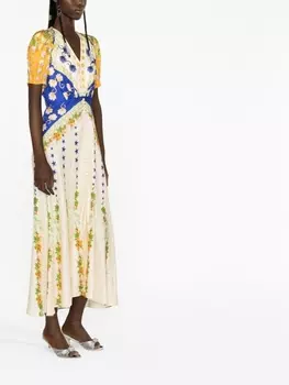 Платье миди Lea с цветочным принтом Saloni, бежевый