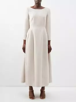 Платье миди lilibet с вырезом лодочкой из смесовой шерсти The Row, белый