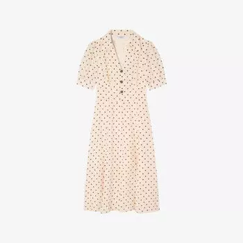 Платье миди Lk Bennett с пышными рукавами и горошком из смесового шелка, кремовый