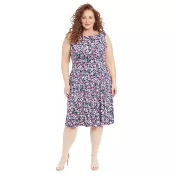 Платье миди London Times больших размеров, цвет Navy Pink