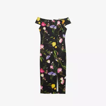 Платье миди Loveina с цветочным принтом и бретельками из эластичной ткани Ted Baker, черный