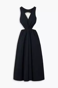 Платье миди Madelyn из хлопка с вырезом DEVEAUX, нави