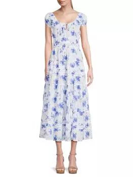 Платье миди Magdaline с цветочным принтом Loveshackfancy, цвет Blue White