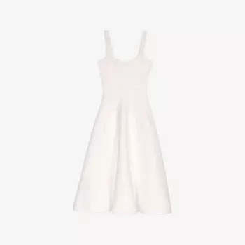 Платье миди Maje из трикотажа с квадратным вырезом и расклешенной юбкой, белый