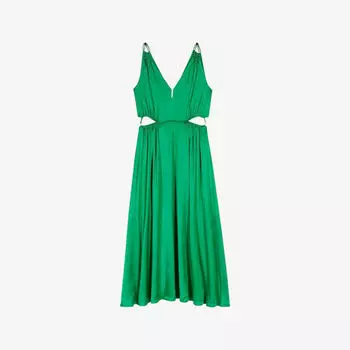 Платье миди Maje с V-образным вырезом и ажурными вставками, зеленый