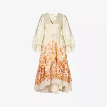 Платье миди Malina Sasia с v-образным вырезом из хлопка и льна, бежевый