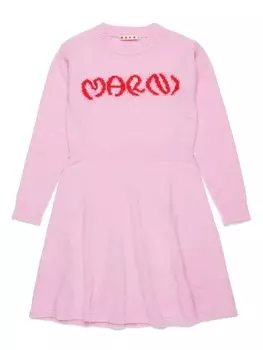 Платье-миди Marni Kids с жаккардовым логотипом, розовый