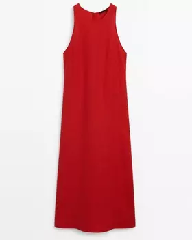Платье миди Massimo Dutti Halterneck, красный