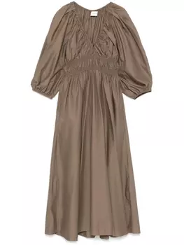 Платье-миди Matteau с глубоким вырезом и сборками, коричневый