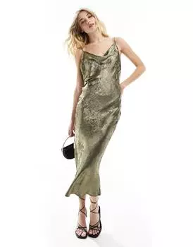 Платье миди-макси Vero Moda Cowl Neck Cami In Hammered Liquid, золотистый