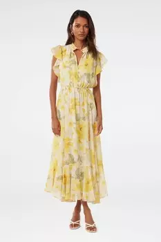 Платье миди Maxine petite с оборками на рукавах Forever New, желтый