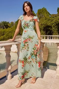 Платье миди металлик с вырезами и рюшами Love & Roses, синий