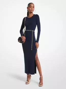 Платье миди Michael Michael Kors Wool Blend Belted, темно-синий