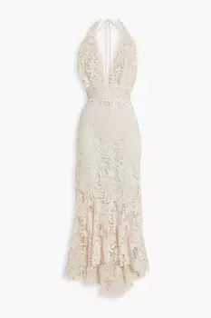 Платье миди Midori из хлопкового гипюра и кружева с вырезом халтер MARIA LUCIA HOHAN, кремовый