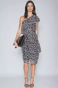 Платье миди мини на одно плечо с леопардовым принтом Religion, черный