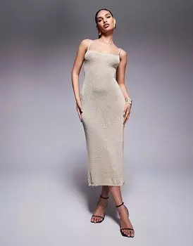 Платье миди Missyempire с металлическим принтом, разрезом сзади и шнуровкой, золотистого цвета