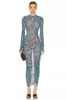 Платье миди Mugler Printed Mesh, цвет Star Cherry & Turquoise