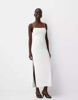 Платье миди на бретельках Bershka, бежевый