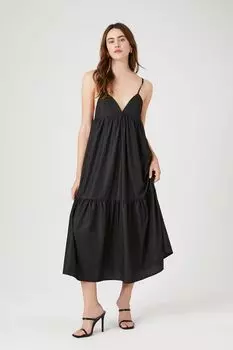 Платье миди на бретельках из многоярусного поплина Forever 21, черный