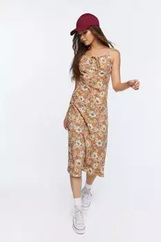 Платье миди на бретельках с цветочным принтом Forever 21, желтый