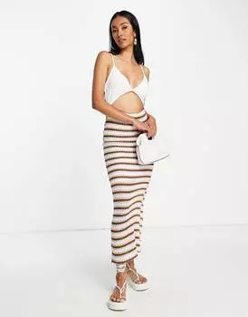 Платье миди на бретельках с вырезом в коричневую полоску ASOS DESIGN ASOS DESIGN