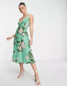 Платье миди на бретельках со шнуровкой сзади ASOS DESIGN с цветочным принтом
