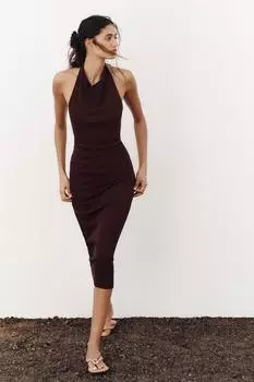 Платье миди на бретельках ZARA, цвет Chocolate