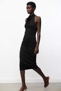 Платье миди на бретельках ZARA, черный