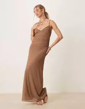 Платье миди на бретелях ASOS DESIGN коричневого цвета