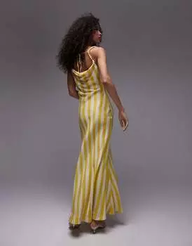 Платье миди на бретелях премиум-класса с бисером и бретелями в желтую полоску Topshop