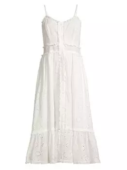 Платье-миди на бретелях с люверсами STELLAH, белый