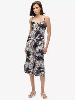 Платье миди на бретелях с принтом tie dye на пуговицах Superdry, цвет Grunge Grey