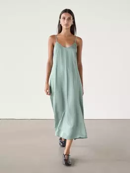 Платье-Миди на бретелях со струящимся лифом Massimo Dutti, зеленый