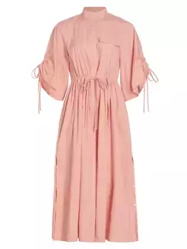 Платье миди на кулиске Yana из хлопкового поплина Hevron, пастельно-розовый