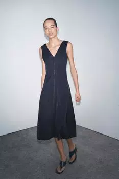 Платье миди на молнии ZARA, темно-синий