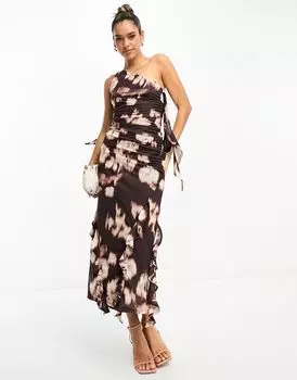 Платье миди на одно плечо с водопадом ASOS DESIGN