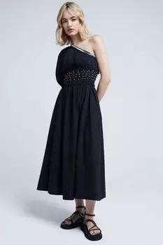 Платье миди на одно плечо с отделкой бисером River Island, черный